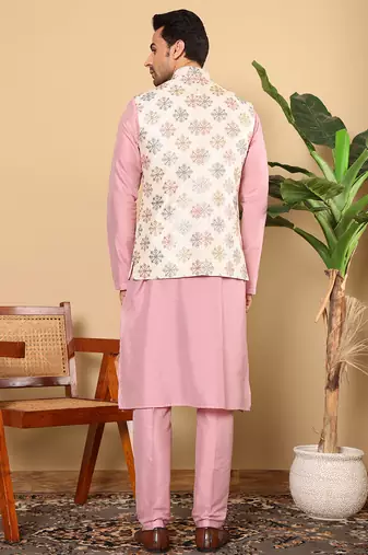 Pink viscose embroidered pajama