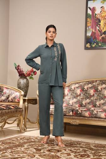 Olive cotton slub cord set