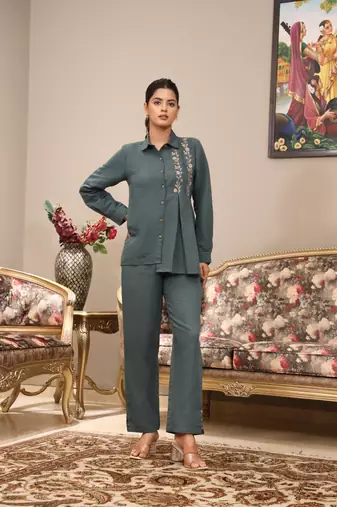Olive cotton slub cord set