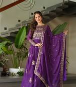 Purple Embroidery Sequin Readymade Long Kurti