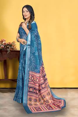 Grey Linen Digital Printed Saree With Blouse Piece  3