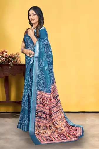 Grey Linen Digital Printed Saree With Blouse Piece 