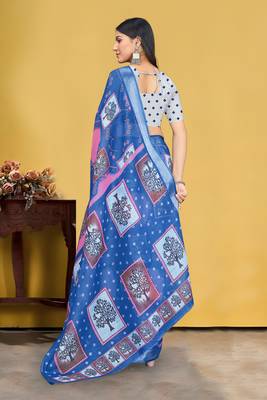  Blue Digital Printed Saree With Blouse Piece  5