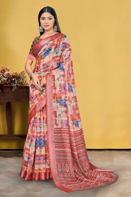  MultiDigital Printed Saree With Blouse Piece  1