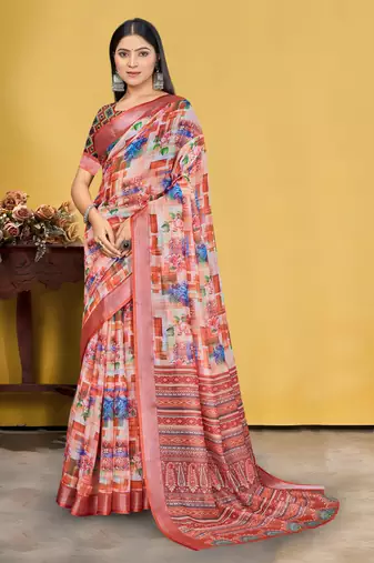  MultiDigital Printed Saree With Blouse Piece 