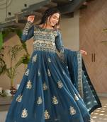 Teal blue Embroidery Sequin Readymade Long Kurti