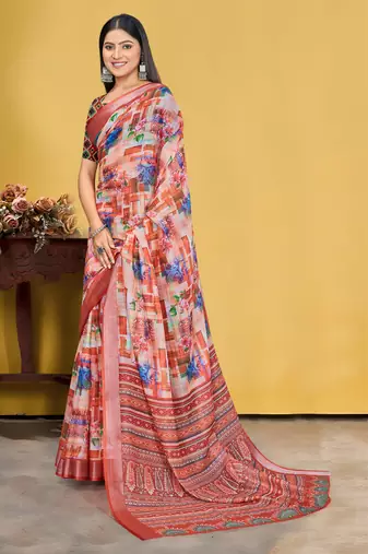  MultiDigital Printed Saree With Blouse Piece 