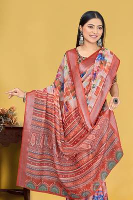  MultiDigital Printed Saree With Blouse Piece  4