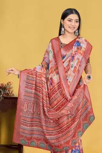  MultiDigital Printed Saree With Blouse Piece 