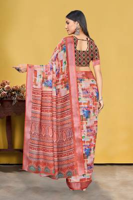  MultiDigital Printed Saree With Blouse Piece  5