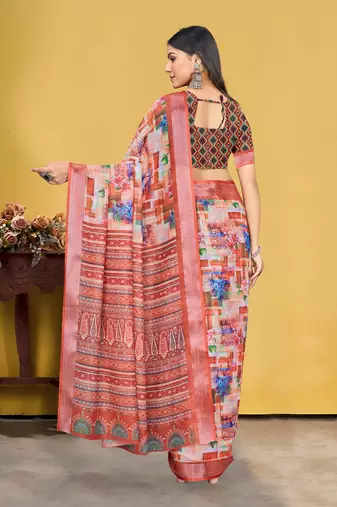  MultiDigital Printed Saree With Blouse Piece 