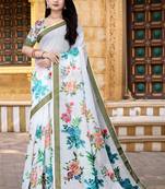  White Floral Digital Printed Saree