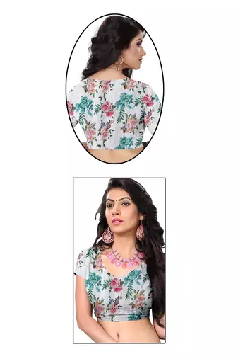  White Floral Digital Printed Saree