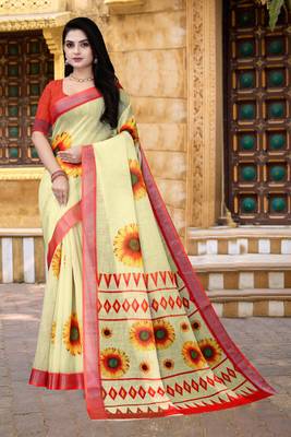 Mustard Floral Digital Printed Saree 2