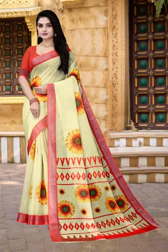  Mustard Floral Digital Printed Saree