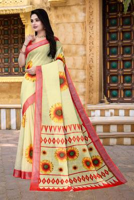 Mustard Floral Digital Printed Saree 3