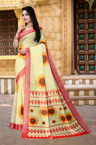  Mustard Floral Digital Printed Saree