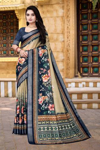  Chiku Floral Digital Printed Saree