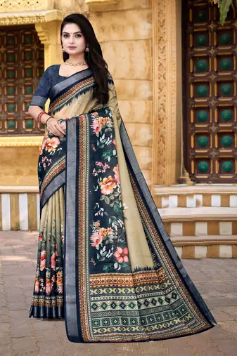  Chiku Floral Digital Printed Saree
