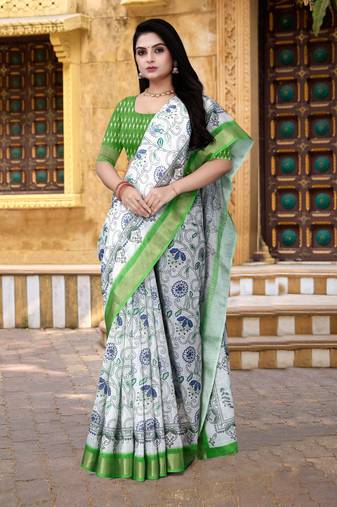  Green Floral Digital Printed Saree