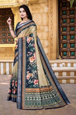  Chiku Floral Digital Printed Saree 3
