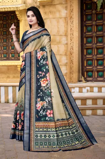  Chiku Floral Digital Printed Saree