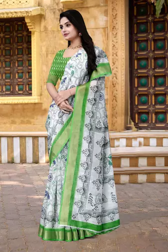  Green Floral Digital Printed Saree