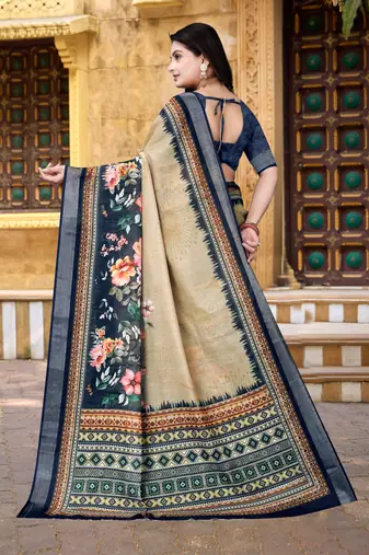  Chiku Floral Digital Printed Saree