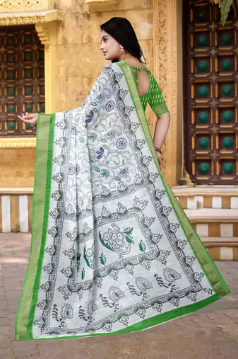  Green Floral Digital Printed Saree