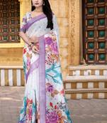  White Floral Digital Printed Saree