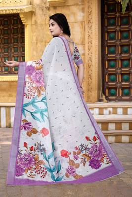  White Floral Digital Printed Saree 4