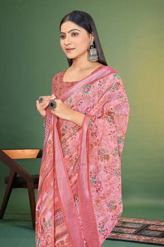  Peach Digital Printed Saree With Blouse Piece 