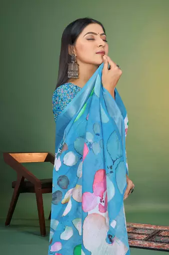  MultiDigital Printed Saree With Blouse Piece 