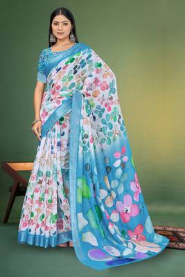 MultiDigital Printed Saree With Blouse Piece  3