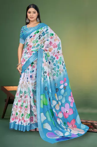  MultiDigital Printed Saree With Blouse Piece 