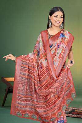 MultiDigital Printed Saree With Blouse Piece  1