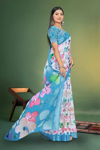  MultiDigital Printed Saree With Blouse Piece 