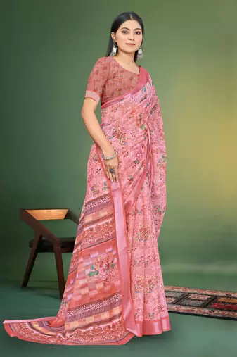 Peach Digital Printed Saree With Blouse Piece 