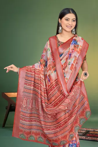  MultiDigital Printed Saree With Blouse Piece 