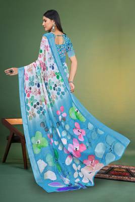  MultiDigital Printed Saree With Blouse Piece  5