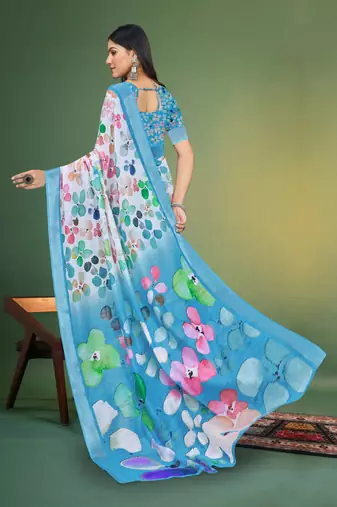  MultiDigital Printed Saree With Blouse Piece 