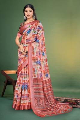  MultiDigital Printed Saree With Blouse Piece  3