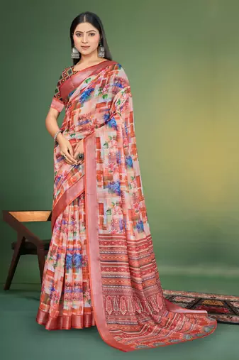  MultiDigital Printed Saree With Blouse Piece 