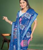  Blue Digital Printed Saree With Blouse Piece 