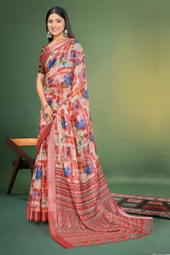  MultiDigital Printed Saree With Blouse Piece 