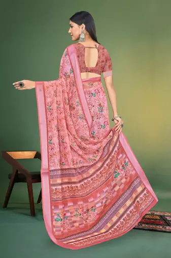  Peach Digital Printed Saree With Blouse Piece 