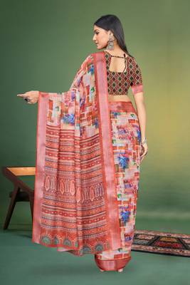  MultiDigital Printed Saree With Blouse Piece  5