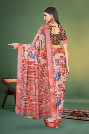  MultiDigital Printed Saree With Blouse Piece 