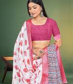  White and Pink Digital Printed Saree With Blouse Piece 
