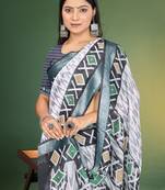 White Digital Printed Saree With Blouse Piece 